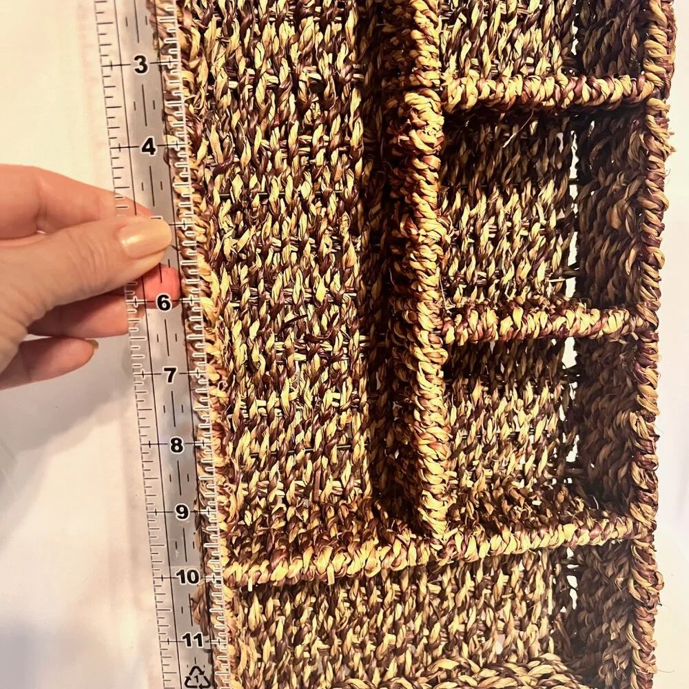 Vintage Seagrass Tray W/Compartments-Woven Basket-14